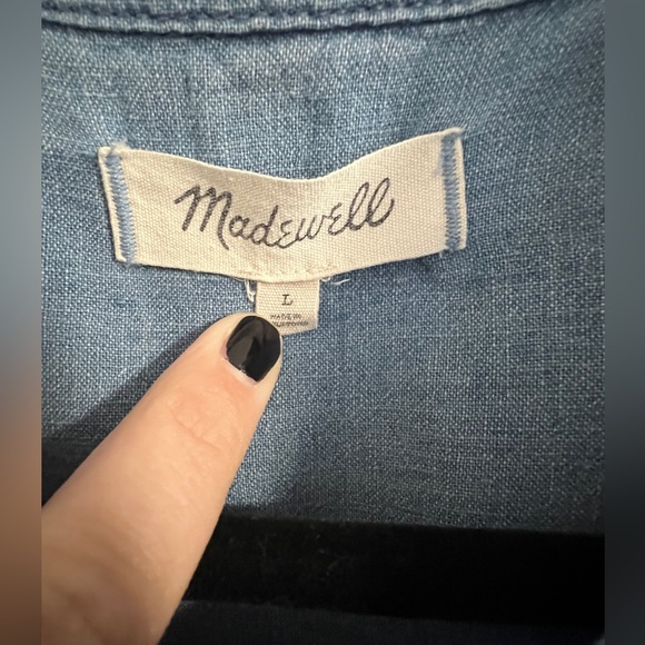 Madewell Central Linen Blend Chambray Denim Short Sleeve Button Down Shirt Dress - Picture 5 of 5